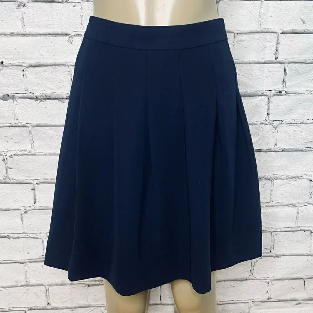J. Crew Womens NavyโBlue Lined Straight Hemline Pleated Mini A-line Skirt Sizeโ6